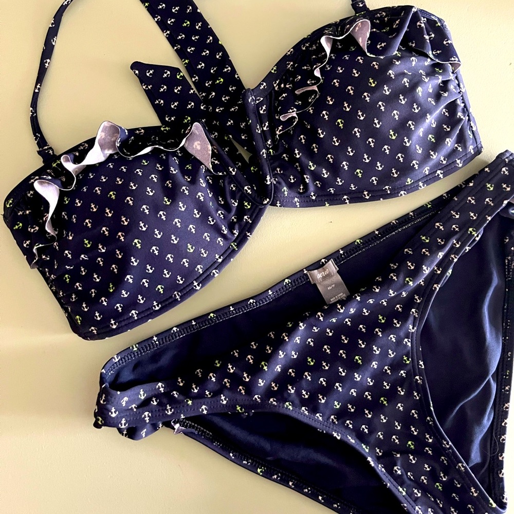Aerie Navy Nautical Anchor Bandeau Bikini